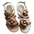 Chaussures sandales Chanel Camellia en cuir EU38 Beige  ref.333226