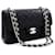 Chanel 2.55 Borsa a tracolla piccola catena argento con patta foderata Agnello nero Pelle  ref.348172