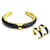 Hermès VINTAGE HERMES KYOTO BRACELET 17 cm + 2 rings 50 GOLD METAL & RONG BLACK LEATHER Golden  ref.357927