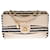 Superb & Rare Chanel New Mini Timeless single Flap bi-material shoulder bag in beige leather and navy blue quilted striped cotton with its wallet, garniture en métal doré  ref.363611