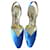 Yves Saint Laurent Tacones Azul Cuero  ref.366028