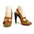 Céline Celine Tan Leather Sandal with High Heel and Platform Slingback Shoes - Sz 39 Brown  ref.377640