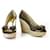Michael Kors Meg zapatos marrones con punta abierta y plataforma de cuña con lazo y monograma en lona 7.5 METRO Castaño  ref.379083