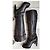 Autre Marque MARE - NEUF - Black leather boots with open toe rock Gothic style heel with silver chains Silvery - view 2