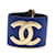 Pulseira Chanel Gold Blue Couro CC Logo Glide Lock Azul  ref.393866