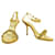 Roberto Cavalli sandales à chaîne en cuir doré et beige claquettes bride à la cheville sz 37  ref.394474