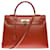 Hermès Exceptional & Rare Hermes Kelly bag 35 cm saddle strap in brick red box leather , gold plated metal trim  ref.402368