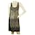 Juicy Couture Khaki Black Abstract Sleeveless 100% Silk Tank Mini Dress Size M Brown Beige  ref.405122