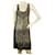 Juicy Couture Khaki Preto Abstrato Sem Mangas 100% Minivestido Tanque de Seda Tamanho M Marrom Bege  ref.405122