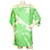 Mini abito Tibi foglie verdi floreale bianco maniche corte spalle aperte taglia S Verde Seta  ref.409036