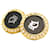 [Used] Dior Earrings Logo Black x Gold Rhinestone Golden Metal  ref.414043