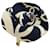[Occasion] CHANEL Vintage White Navy Camellia Corsage Coton Métal Blanc Bleu Marine  ref.414046