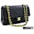 Chanel 2.55 Bolso de hombro mediano con cadena y solapa forrada Piel de cordero negra Negro Cuero  ref.414201