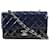 Chanel Mini pattina classica in vernice trapuntata nera x blu navy bicolore Argento  ref.415180