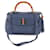 Grand sac Gucci en cuir bleu marine avec poignée supérieure et gland en bambou  ref.415501