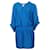 Vestido de Asa de Morcego Ruched Diane von Furstenberg em Seda Azul  ref.422269