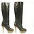 MARNI Black Leather Platform Knee Height Boots Wooden Heels square front 36 - view 3