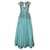 Autre Marque Naeem Khan Lace Top Beaded Ball Gown in Teal Silk Green  ref.430382