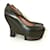Yves Saint Laurent AW08 Chocolate Wooded Wedge Pumps Dark brown Leather  ref.433352