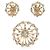 VINTAGE SET BURMA-BROSCHE + OHRRINGE GOLDENE METALL-STRASS-BOX-BROSCHE