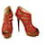 Christian Louboutin Piqué de cuero rojo Cire 140 Tamaño de botines con tiras al tobillo 40 Roja  ref.467239