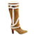 Manolo Blahnik Cluntius Shearling-Trimmed Knee Boots in Brown Suede Beige  ref.469157