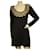 Temperley London Temperley Black Silk Knit Beige Gold Crochet Bib Long Sleeves Mini Dress taille L Soie Noir  ref.482119