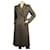 Prada Marron, Manteau en laine vierge tweed beige et noir sous le genou avec nœud sz 42  ref.485146