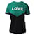 Maje Toevi Love Embroidered Bicolor T-Shirt in Green and Black Cotton  ref.490237