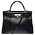 Hermès Bolso Hermes Kelly raro y excepcional 35 bandolera devuelta en cuero box negro, adornos de metal plateado paladio  ref.494000