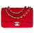 Classique Splendide et Rare sac Chanel Mini Timeless Flap bag en jersey rouge, garniture en métal argenté Coton  ref.499739