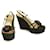 Prada Black Satin Brown Beaded Flower Platform Slingback Heels Wedges size 39.5 Schwarz  ref.500051