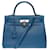 Hermès Herrliche Hermes Kelly Handtasche 32 umgeschlagen in Evercolor Bleu Agate Leder, Palladium Silber Metallverkleidung Blau  ref.503278