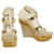 Casadei Gold Leather Beaded Cork Platform Wedge Sandalias Tacones Zapatos 9.5 Dorado Cuero  ref.506926