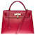 Hermès Herrliche Hermes Kelly Handtasche 32 Sattler-Schultergurt aus leuchtend rotem Courchevel-Leder, vergoldete Metallverkleidung  ref.510426