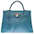 Hermès Stunning Hermes Kelly handbag 35 flipped Swift leather shoulder strap in Blue Jeans with white stitching , gold plated metal trim  ref.510435