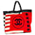 Chanel Sacolas Branco Vermelho Azul marinho Algodão  ref.515282