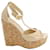 Jimmy Choo Péla 121 T-Strap Peep-Toe Cork Wedge en Vernis Nude Cuir Cuir vernis Chair  ref.530187