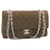 Chanel Matelassé 25 Bolsa de ombro forrada com aba de corrente em lona marrom CC Auth 28983  ref.533686