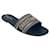 dior SLIPPERS DWAY Sandale Tiefblaue, bestickte Baumwolle Schwarz Leder  ref.534739