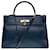Hermès Splendid Hermes Kelly handbag 35 returned in Vache d'Ardenne indigo blue, gold plated metal trim Leather  ref.540026