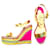 Christian Louboutin Louboutin pink, yellow & green espadrille wedge sandals with gold ankle straps Multiple colors Leather  ref.542168