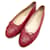 CHANEL SHOES BALLERINAS LOGO CC 37.5 RED GRAIN LEATHER SHOES  ref.543124