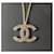 Chanel CC A15C GHW Collana con ciondolo con logo traforato in scatola D'oro Metallo  ref.545950