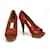 Lanvin cuir verni rouge talon en bois plate-forme Peep Toe pompes chaussures taille 40  ref.558033