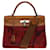 Hermès Stunning Hermes Kelly handbag 32 Bi-material "Amazone" reverse in fawn Barenia leather and H red canvas with equestrian motif, palladium silver metal trim  ref.559023