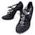 Chanel benutzte Schuhe 39 SANDALEN MIT SILBERGEPOLSTERTEN ABSÄTZEN SATINSCHWARZE SCHUHE  ref.562153