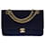 Sublime Chanel Timeless Medium handbag 25 cm with lined flap in navy blue jersey, garniture en métal doré  ref.563435