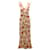 Autre Marque De La Vali Jolene Rüschenkleid mit Blumendruck und tiefem V-Ausschnitt aus beigefarbenem Seidenchiffon  ref.565202