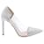 Zapatos de tacón de cristal adornados con cristales de Miu Miu en piel plateada Plata Cuero  ref.568543